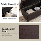41" Faux Leather Storage Ottoman, Stitch Tufted Rectangle Upholstered End of Bed Storage Bench, Entryway Large Couch Ottoman with Wooden Legs,Brown