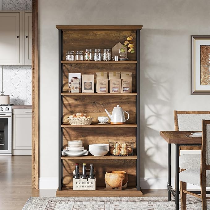 Tribesigns 6-Tier Tall Bookshelf, 71" Industrial Bookcase with Metal Frame, Freestanding Open Storage Shelves for Home Office, Living Room, Bedroom