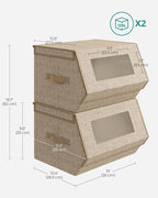 SONGMICS Stackable Storage Bins Set of 2, Storage Boxes with Lids and Front Windows, Non-Woven Fabric Closet Organizers with Magnetic Closures, Side Handles, Sand Beige URLB002Y01