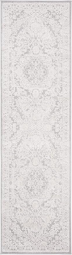 SAFAVIEH Reflection Collection Runner Rug - 2'3" x 12', Light Grey & Cream, Non-Shedding & Easy Cleaning, Ideal for Living Room, Bedroom (RFT668G)