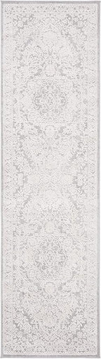 SAFAVIEH Reflection Collection Runner Rug - 2'3" x 12', Light Grey & Cream, Non-Shedding & Easy Cleaning, Ideal for Living Room, Bedroom (RFT668G)