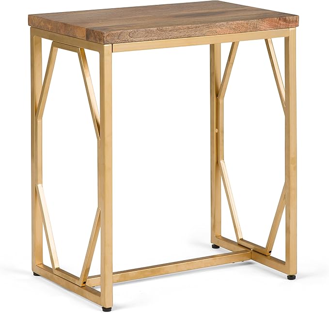 SIMPLIHOME Selma Contemporary 20 Inch Wide Metal and Wood Accent Side Table in Natural, Gold, For the Living Room and Bedroom