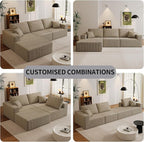 110" Boneless Cloud Sectional Couch for Living Room, Compressed Modular L-Shaped Sofa with Deep Seat, Frameless Corduroy Couch in Boxes, No Assembly Required 3-Seater (Left-Facing Chaise, Grey)