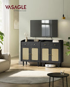 VASAGLE BOHOVEN Collection - Buffet Cabinet, Sideboard Storage Cabinet with Rattan-Like Doors and Drawers, Accent Cabinet, Adjustable Shelf, Boho Style, for Living Room, Ebony Black