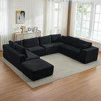 Modular Sectional Cloud Couch for Living Room,Modern Boneless Couche Set with Plush Corduroy,Comfy Floor Sofa with Memory Foam,Stupendous U Shaped Sofa with Chaise,No Assembly Required,Black