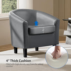 Yaheetech PU Leather Barrel Chair, Modern Accent Chair with Wood Sturdy Legs, Faux Leather Club Chair Comfy Armchair Modern Tub Chair for for Living Room Bedroom Waiting Room, Gray