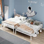 Merax Full Over Full Metal Bunk Bed with Ladder and high Guardrail, Able to Split, Storage Space, No Box Spring Needed, Noise Free, White