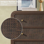 Oak&Sparrow 5 Drawer Tall Dresser for Bedroom, 47'' Rattan Dresser with Ample Storage, Boho Chest of Drawers, Thickened Curved Profile Design, Dark Walnut Dressers for Bedroom, Living Room