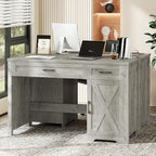 Vabches Farmhouse 51" Executive Desk,Computer Desk with Drawers and Storage Cabinet, Home Office Desk for Work and Study.Grey