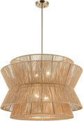 KICHLER Ophira 4-Light Pendant, Global Boho Light with Jute Shade in Champagne Bronze, Sloped Ceiling Compatible, for Living or Dining Room (24.75" x 36"), 52736CPZ