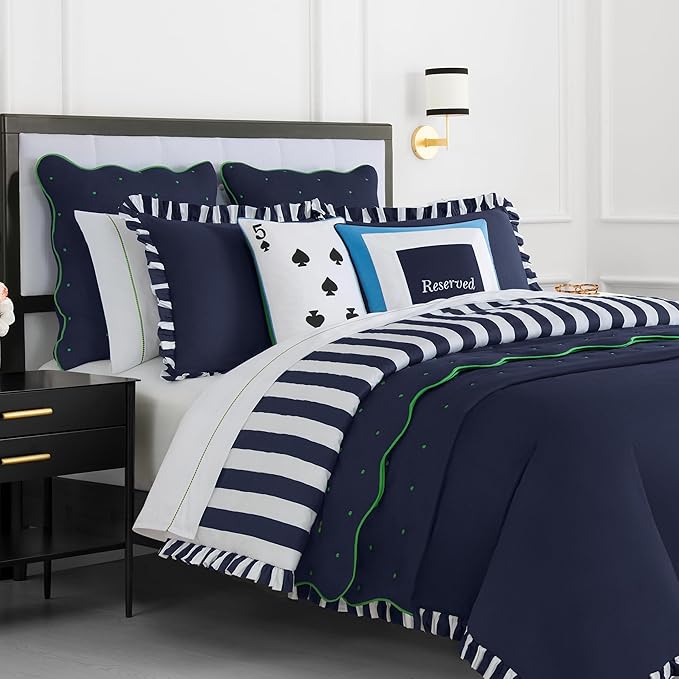 Kate Spade New York 5 of Spades Reversible Decorative Pillow, 14" x 20" Throw Pillow for Bed or Sofa, Cotton Cover, Black, White, Blue and Green, 14 x 20, Multi