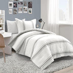 Lush Decor Farmhouse Stripe Reversible Cotton Comforter Set , 2 Piece Set, Twin XL, Dark Gray - Twin Bedding Set - Dorm Decor - Striped Comforter For Kids Or Teens - Modern Farmhouse Bedroom Decor