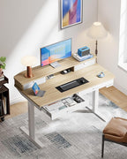HUANUO 48 x 30 inch Electric Standing Desk with 4 Drawers, Adjustable Height Sit Stand Home Office Desk with Two Tiers, Ergonomic Adjustable Stand up Desk C-Clamp Monitor Mount Compatible, Natural