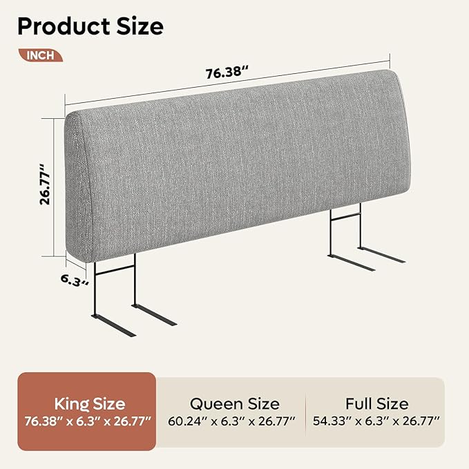 Upholstered Modern Headboard for Full Size Bed, Height Adjustable and Ergonomic Headboard, Easy Assemble, Sturdy and Durable, Linen Finish, Grey