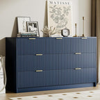 Navy Blue Dresser for Bedroom, Modern Dresser with 7 Drawers and Smooth Slides, Wide Chest of Drawers with Golden Handles for Bedroom, Living Room, Closet, 15.7" D x 55.1" W x 31.4" H