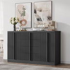 Buffet Cabinet with Storage, 60" Fluted Sideboard with 4 Drawers & 2 Door–Modern Accent Buffet Cabinet with Adjustable Shelves, Credenza Storage Cabinet for Kitchen, Dining, Living Room,Black(1PC)