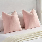 FUTEI Pink Chenille Decorative Throw Pillow Covers 20x20 Inch Set of 2,Soft Embossed Striped Textured Cushion Case,Modern Home Decor for Couch Bed Living Room