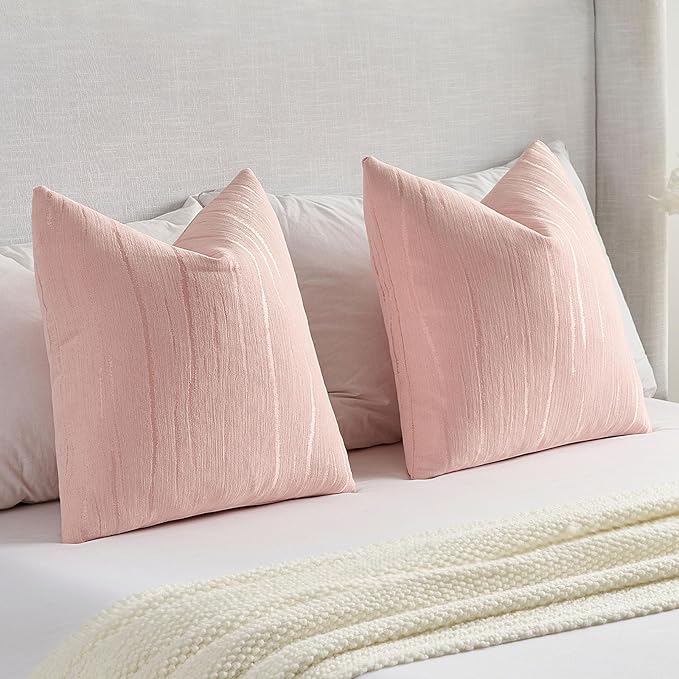 FUTEI Pink Chenille Decorative Throw Pillow Covers 20x20 Inch Set of 2,Soft Embossed Striped Textured Cushion Case,Modern Home Decor for Couch Bed Living Room