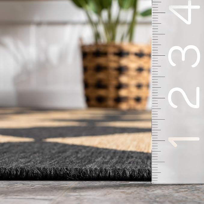 nuLOOM 7' Square Outdoor Performance Area Rug, Stain Resistant, Weather Resistant, High Traffic, Patio, Balcony, Outside, Sabina Dark Grey
