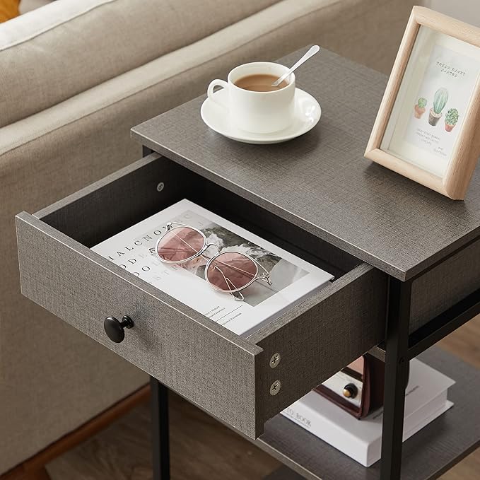 VECELO Tall End Table,Nightstand with Drawer and Adjustable Storage Shelf,27.6 inch Side Table for Living Room/Bedroom/Entryway Small Spaces