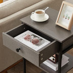 VECELO Tall End Side Table,Nightstand with Adjustable Shelf and Bin Drawer for Living Room/Bedroom/Entryway Small Spaces