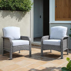 2 Pieces Wicker Patio Chairs - Outdoor Rattan Chairs Set of 2,All-Weather PE Wicker Dining Chair Set with High Back and Deep Seating for Deck Porch,Light Grey