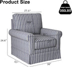 INZOY Swivel Accent Chair Linen Mid Century Modern Chair, Comfy Swivel Barrel Reading Chair, Upholstered Square Chair for Living Room Bedroom Small Spaces, Fully Assembled, Blue Stripe