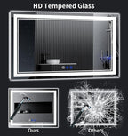72"x36" LED Bathroom Mirror with Anti-Fog, Stepless Dimmable Lights, 3 Color Modes, Shatter-Proof Tempered Glass, Memory Function & Waterproof Design