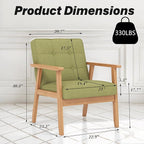 Modern Accent Chair with Arm Rest Set of 2, Upholstered Linen Fabric Leisure Chair Comfy Side Chair with Backrest Button and Wooden Frame for Living Room Bedroom Reading(Green)