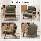 Mid Century Modern Accent Chair Set of 2, Linen Fabric Upholstered Lounge Arm Chair with Solid Wood Frame and Soft Cushion for Living Room, Bedroom, Balcony (1, Green)