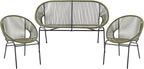 Christopher Knight Home Dessa 3 Piece Patio Furniture Set, Patio Wicker Accent Chair Set of 2 and Loveseat, Metal Frame 4 Seater Outdoor Papasan Lounge Chair Set, PE Rattan Outdoor Bistro Set, Green