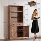 71.4" Tall Bookshelf with Drawers & Cabinet, 5-Tier Floor Standing Bookcase with Storage Doors, Adjustable Shelves & Metal Handles, 31.5" Wide Organizer for Home Office, Living Room