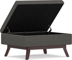 SIMPLIHOME Owen 34 inch Wide Mid Century Modern Rectangle Coffee Table Storage Ottoman in Ebony Tweed Look Fabric, Assembled, for the Living Room, Entryway and Family Room