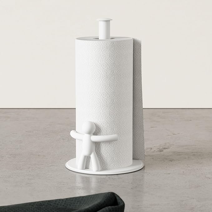 Umbra Buddy Paper Towel Holder Stand for Kitchen Countertop, Unique Dispenser, Standard, White