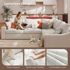 ABCASA 112" Modular Sectional Sofa, Large 5 Seater L Shaped Couch with Detachable Sofa Cover, Movable Ottoman, Deep Seat Corner Couch for Living Room, Apartment - Linen Fabric, Ivory