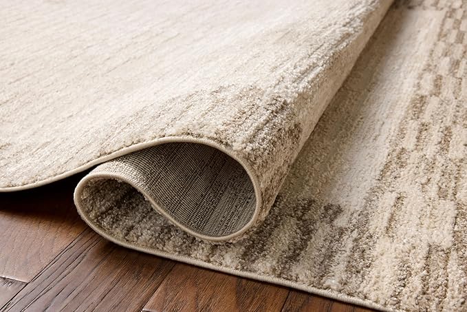 Loloi Chris Loves Julia Calvin Collection CLV-04 Ivory/Pebble 2'-7" x 7'-6" Runner Rug Checkered Neutral Soft Living Room Bedroom Carpet