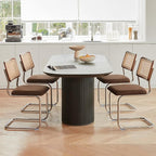 Brown Rattan Dining Chairs Set of 4,Wooden Mid-Century Modern Kitchen Chairs, Mesh Back Cane Dining Room Chairs, Cesca Chair with Metal Chrome Legs