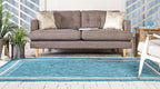 Unique Loom Outdoor Border Collection Area Rug - Soft Border (7' 1" x 10' Rectangle, Teal/ Ivory)