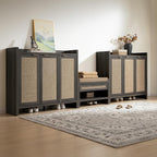 SICOTAS Shoe Storage Cabinet Set of 2, Large Tall Shoe Cabinet, Rattan Shoe Cabinet Storage for Entryway, Farmhouse Cabinet with Doors and Adjustable Shelves for Entryway Hallway, Black Oak