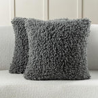 FUTEI Dark Grey Decorative Throw Pillow Covers 18x18 Inch Set of 2,Soft Fluffy Faux Wool Fur Boucle Textured Cushion Case,Modern Home Decor for Couch Bed Living Room Office
