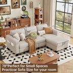 ZeeFu Sectional and Sofa Couches for Living Room - 78'' 3 Seater L-Shaped Modular Couch with Storage Ottoman - Modern Velevt Fabric Upholstered Sofa Set for Small Space Apartment Office