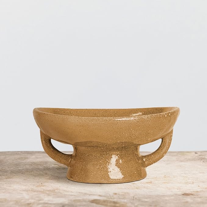 Creative Co-Op Stoneware Footed Pedestal/Bowl with Handles, Reactive Glaze, Taupe