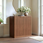 Evermagin 31.5" Walnut Buffet Cabinet with Storage, Small Sideboard Cabinet, Mid Century Modern Accent Credenza, Fluted Console Table with Doors for Dining Room, Kitchen, and Living Room