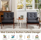 STHOUYN Black Leather Accent Chair for Office, Waiting Room Lobby Chair with Wooden Arms, Mid Century Modern Small Armchair Living Room Sofa Set (Black (Chair))
