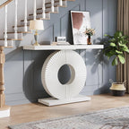 Tribesigns Modern Entryway Console Table, 39 inch Wooden Narrow Sofa Table Behind Couch with Geometric Base, Contemporary Accent Table for Living Room, Entrance, Hallway, White