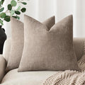 Foindtower Set of 2 Soft Textured Chenille Throw Decorative Pillow Covers Square Accent Solid Cushion Cover Cozy Neutral Farmhouse Pillow Case for Couch Sofa Bedroom Living Room 20x20 Inch,Light Taupe