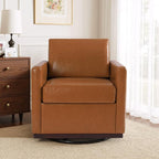 UIXE Faux Leather Swivel Accent Chair, Upholstered Armchair Comfy Club Chair for Living Room, Mid Century Modern Arm Chair Single Sofa Nook Bedroom Side Reading Seat - Light Brown