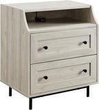Walker Edison Florence 22 Inch 2 Drawer Open Top Side Table with USB Port - Birch