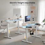 EUREKA ERGONOMIC Aero 55 Inch W Shaped Electric Standing Desk, Height Adjustable Computer Gaming Desk with LED Monitor Shelf, Mouse Pad, Headphone Hook, Cup Holder, Natural Maple