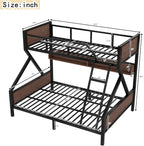 Bellemave Twin XL Over Queen Bunk Bed with Storage Shelf and RGB LED Lights, Adults Bunk Bed with Angle Padded Ladder, Heavy Duty Bunk Beds with Noise-Reducing Rubber Stoppers, Black